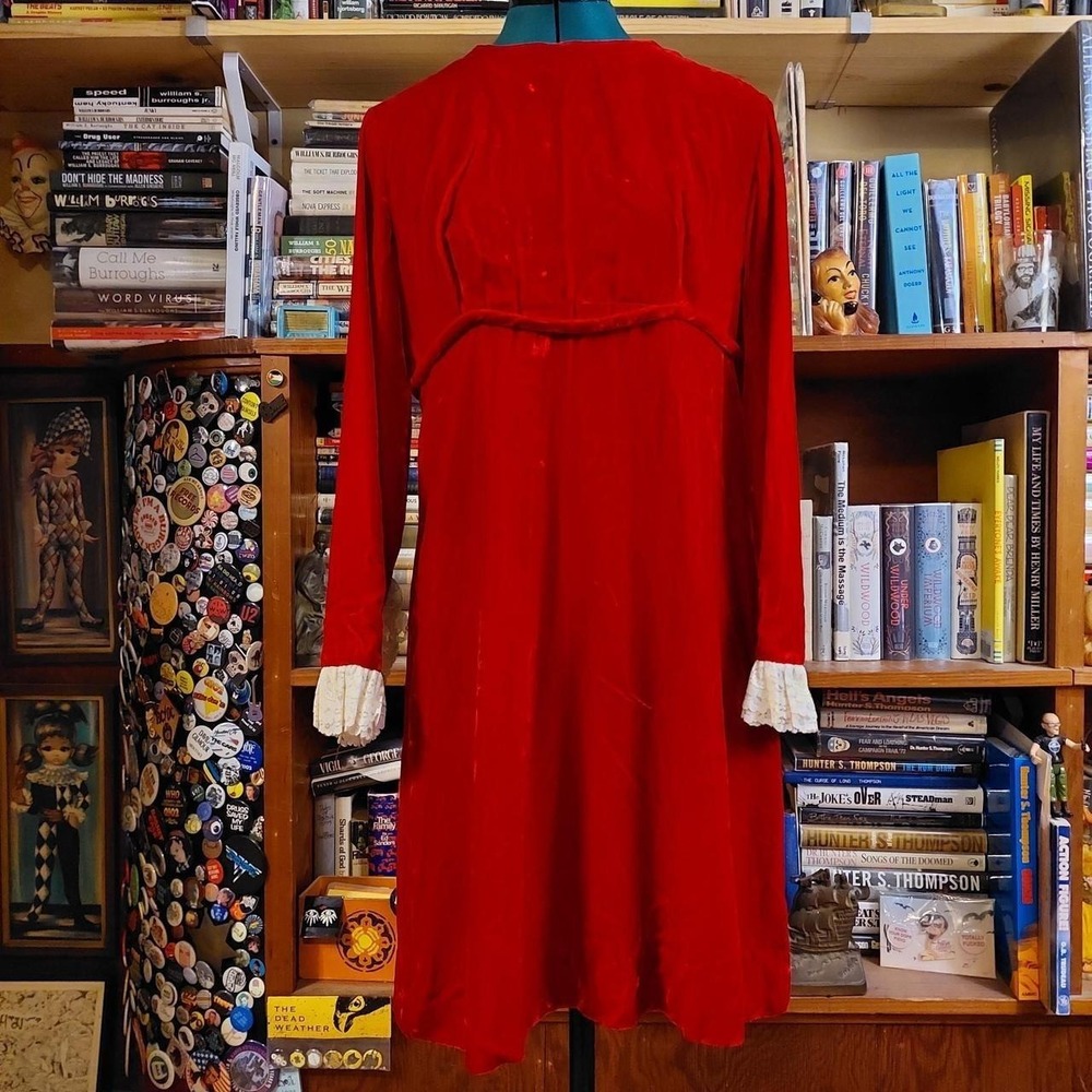 Vintage‎ Lorrie Deb Red Velvet Empire Dress Lace Cuffs Union Made San Francisco